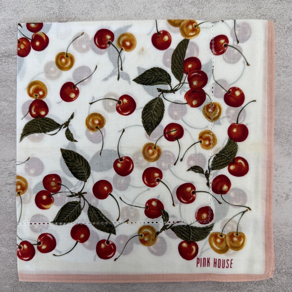 Pink House Cherry vintage handkerchief